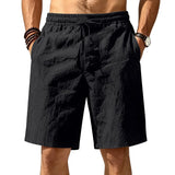 Riolio  Men Linen Blend Elastic Waist Drawstring Casual Beach Shorts