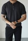 Riolio New Fashion American Style Men T-shirt Light Luxury Knitted Henry Collar Tees Casual Solid Color Short Sleeve Breathable Tops