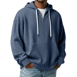 Riolio  Men's Ribbed Knit Half-Zip Hoodie Casual Oversized Pullover Sweatshirt with Kangaroo Pocket