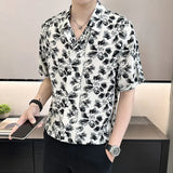 Riolio  Floral Shirt Short-sleeved Ice Silk New Style Fashionable Men's High-end Sense Handsome Double-breasted Buttons