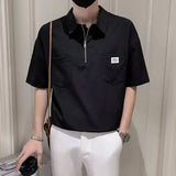 Riolio  Design Short-sleeved Men's Trendy Brand Ins Handsome Half-zipper T-shirt Men's Clothes