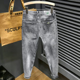 Riolio Y2k  Men Fashion Stylish Brand Denim Pants High Quality Designer Slim Fit All-match Trousers Casual Stretch Pencil Cropped Jeans