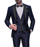 Riolio  3 Piece Purple Men's Suit Notch Lapel 1 Buttons Slim Fit Blazer Vest Pant Set Breathable Lightweight For Groom Business Casual