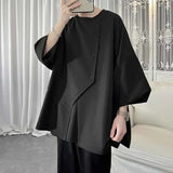 Riolio  Irregular Shirt Men's Japanese Fashion Brand Men's Three-quarter Sleeve Shirt Thin Button Splicing Top