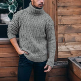 Riolio Fall/Winter New Men's Sweater Casual Solid Color Turtleneck Long Sleeve Argyle Twist Knitted Pullovers Outdoor Warm Jumpers