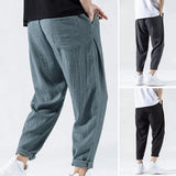 Riolio Japanese Loose Men's Cotton Linen Pants Male Summer New Breathable Solid Color Linen Trousers Fitness Streetwear Plus Size M-3XL