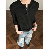 Riolio  Autumn Black Long Sleeved T-shirt Men Fashion Casual Knitted T Shirt Men Streetwear Korean Loose Striped T-shirt Mens Top 4XL