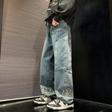 Riolio  Spring New Personality Embroidery Men's Baggy Jeans Streetwear Loose Straight Denim Trousers Male Brand Clothing