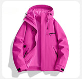 Riolio  Men's Windproof Hooded Jacket Solid Red Multi-Pocket Casual Outdoor Hiking Windbreaker Coat