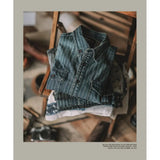 Riolio Retro Vertical Striped Denim Shirt Heavy American Casual Vintage Workwear Clothes Washing Old Pockets Long-sleeve Shirt