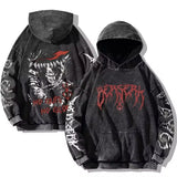 Riolio Mens Berserk Hoodies Gothic Print Vintage Washed Hoodie Hip Hop Streetwear Cotton Sweatshirts Harajuku Casual Hooded Pullover