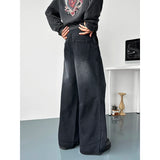 Riolio  Mens Jeans 2025 Autumn Fashion Loose Blue Washed Denim Pants with Knee Wrinkles Back Pocket Patchwork Design Denim trousers