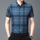 Riolio  Men's Short Sleeved Shirt Summer Plaid Middle aged Business Casual Thin Top