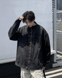 Riolio New High Street Men's Zip-up Denim Jackets Casual Washed Streetwear Stand Collar Texture Korean Harajuku Retro Long Sleeve Coats