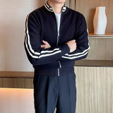 Riolio New Korean Fashion Men Cardigan Coat Light Luxury Trendy Knit Zipper Long Sleeve Sweater Jackets High Quality Patchwork Knitwear