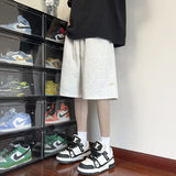 Riolio  Summer Men New Loose Street Casual Solid Color Comfortable Shorts Elastic Waist Black Youth Drawstring All-match Middle Pants
