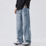 Riolio Autumn Fashion Design Baggy Straight Men's Jeans Solid Color Elastic Waist Drawstring Wide Leg Pants Male Vintage Denim Trousers