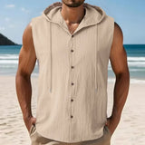 Riolio  Loose Casual American Style Men's Summer Linen Hooded Sleeveless Shirt Hip Hop Trendy Top Comfortable Breathable Garment