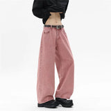 Riolio  Pink Straight Leg Denim Pants Unisex Gender Neutral Jeans Urban Street Style Fashion Trendy Casual Wear Comfortable 2025 New
