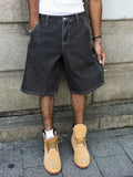 Riolio  Men's Summer Black-Grey Loose Baggy Denim Shorts