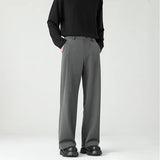 Riolio  Autumn New Men's Black Gray Suit Pants Loose Straight Drape Solid Color Elastic Business Work Casual Trousers Fashion Clothing
