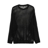 Riolio  Summer Y2K Vintage Hollow Out Loose Knitting T-shirt Man All Match Geometic Tops Fashion Casual Outfits See-though Male Pullover
