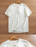 Riolio Bamboo Joint Cotton Shirt Breathable Henry Neck Tough Guy Casual Short-sleeved T-shirt Men's Summer Sports Retro Top