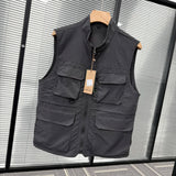 Riolio Ultra-Thin Qui-Dry Fabric Spring Summer Sle Men's Stand Collar Versatile Breathable Outdoor Vest Jaet with Big kets