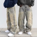 Riolio  Y2k Hip Hop Baggy Jeans Men's Street Fashion Raw Edge Embroidered Jeans Street Gothic Retro High Waisted Wide Leg Trousers