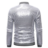 Riolio Shiny Sequins Sparkle Bomber Jacket Men Newest Gold Glitter Striped Zipper Mens Jackets And Coats Party Dance Show Clothes