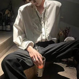 Riolio  Mens Summer Shirt Chain Cuff Lace Casual Shirt Fashion Nightclub Ballroom Youth Breathable Long-Sleeve Top Men'S Clothing