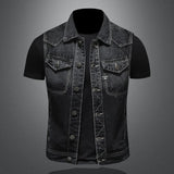 Riolio High-end Heavy Motorcycle Retro Fashion Handsome with Trend Black Gradient Male Denim Vest Sleeveless Vest  S-6XL