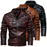 Riolio PU Male Faux Leather Blazers High Quality Leather Jacket Men's Fashion Jackets New Casual Male Stand Collar PU Leather Jackets