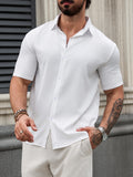 Solid Color Lapel Short Sleeve Black and White Shirt for Men