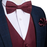 Riolio Burgundy Red Solid Silk Men Suit Vest Pre-tied Bow Tie Set Wedding Party Formal Tuxedo Male Blazer Waistcoat Business Party Vest