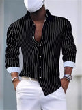 Riolio  Men's Striped Turn Down Collar Long Sleeve Shirt Casual Button Down Blouse