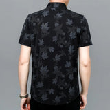Riolio  Men's Summer Ice Silk Short Sleeved Shirt Maple Leaf Print Business Casual Trend