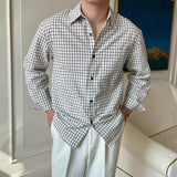 Riolio  New American Retro Men Shirts Light Luxury Textured Lapel Plaid Long Sleeve Cardigan Leisure Trendy Premium Check Blouse M-2XL