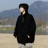 Riolio Spring Casual Hoodie Mens Half Zip Pullover Pure Color Streetwear Oversize Comfort Loose Fit Trending Hooded Sweatshirt