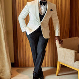 White Wedding Tuxedo For Prom Men Suits 3 Piece Jacket Vest With Black Pants Slim Fit African Fashion Clothes Set Costumes