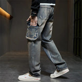 Riolio Plus Size Jeans Men Denim Pants Baggy Jeans Vintage Cargo Pants Loose Fashion Causal Trousers Male Big Size Bottoms