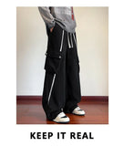 Riolio  Cargo Jeans Men Street Dance Loose Trousers Youth Trend Elastic Waist Pants Straps Decoration Big Pockets Workwear Hip Hop