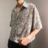 Riolio  Men's Vintage Fashion Paisley Print Luxury High Street Button Down Shirt Summer Casual Short Sleeve Loose Tops Camisas De Hombre
