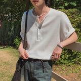 Riolio New Fashion Korean Style Men T-shirt Light Luxury Henry Collar Tops Casual Loose High Quality Solid Color Half Sleeve Tees M-2XL