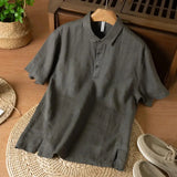 Riolio  Summer Solid Color Linen Short-sleeved Shirt Men's Light and Breathable Simple Thin Retro Casual Top