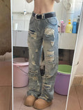 Riolio Summer American men and women street personality straight tube destructive jeans for couples loose retro washed casual pants y2k