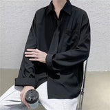 Riolio White Solid Shirts With Tie Men's Oversize Long Sleeve Casual Cardigan Fashion Spring Autumn Blouses Unisex Daily All-match Tops