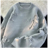 Riolio Y2k Streetwear Sweater Men New Retro Hole Fringed Sweater Loose Versatile Knitwear Pullovers Long Sleeve Jumpers Clothing