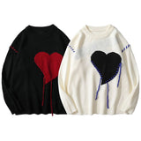 Riolio Harajuku Love Pattern Knitted Ugly Sweater Men Letter Punk Rock Black Red Gothic Vintage Grandpa Sweater Women Cute Pullover