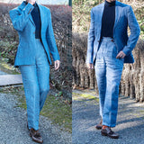 Riolio  Men's Suit 2 Pieces Blazer Pants One Button Peaked Lapel Business Formal Linen Denim Slim Wedding Groom Tailored